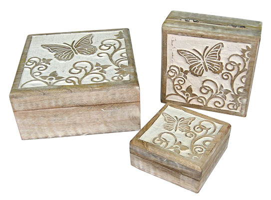 Butterfly Design Set of 3 Square Boxes